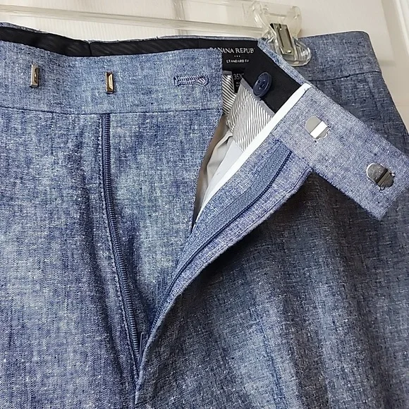 Banana Republic Mens Linen Blend Classic Fit  Blue White Trousers  Size 35 30 - Picture 3 of 11